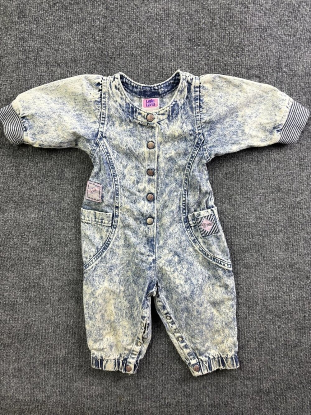 Vintage Little Levi's Coverall Girls 12‎ Months Blue Acid Wash Denim One Piece